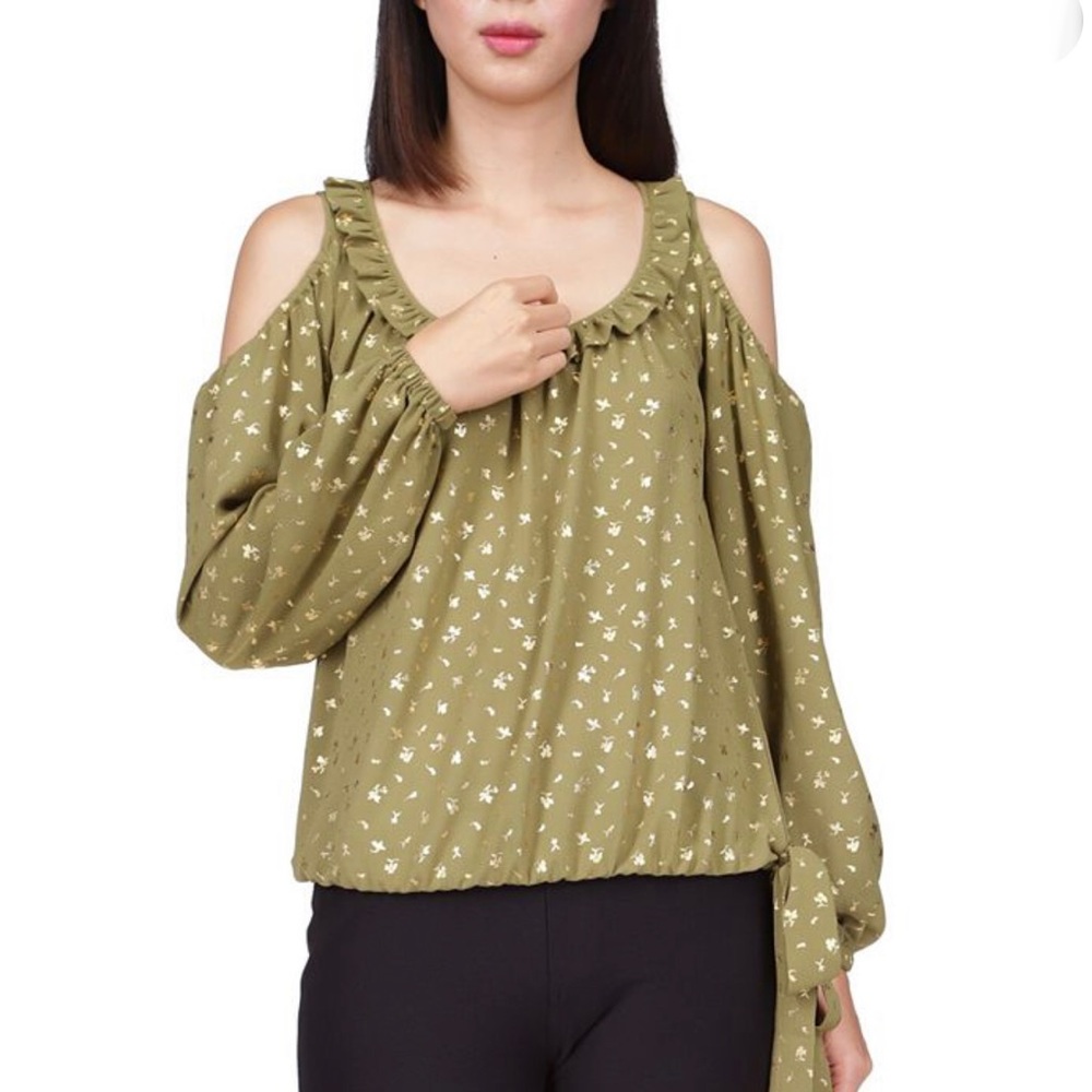 🎉HP🎉Michael Kors Printed Cold-Shoulder Tie-Hem Top Sz L